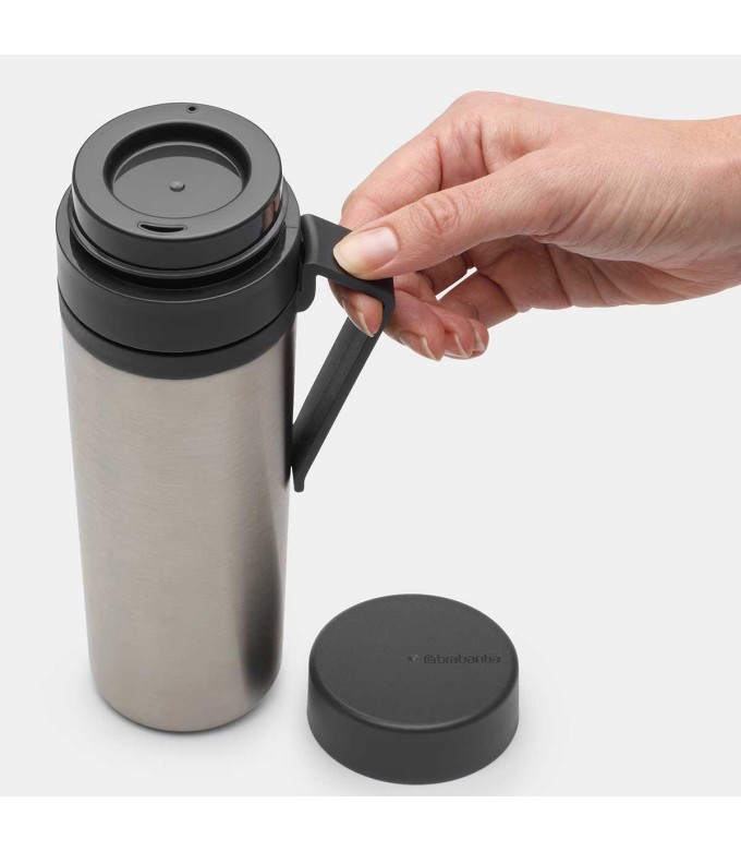 תרמוס 500 מ״ל Make & Take נירוסטה, מכסה פלסטיק ללא BPA אפור כהה Brabantia + עכשיו במבצע 40% הנחת ראש השנה SALE