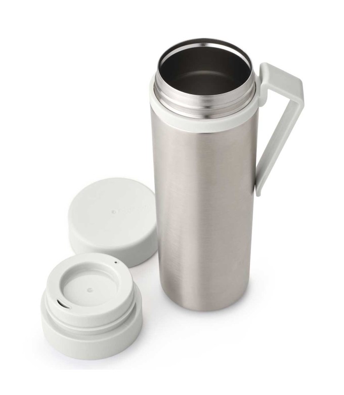 תרמוס 500 מ״ל Make & Take נירוסטה, מכסה פלסטיק ללא BPA אפור בהיר Brabantia + עכשיו במבצע 40% הנחת ראש השנה SALE
