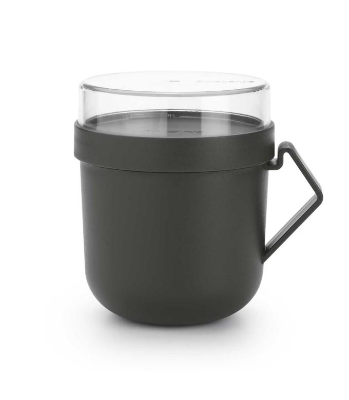 כוס למרק 0.6 ליטר Make & Take פלסטיק ללא BPA אפור כהה Brabantia עם מכסה שקוף לתוספות + הנחה 10% לנרשמים לניוזלטר