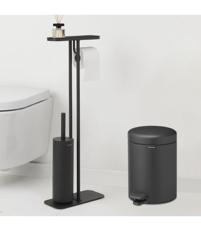 סט לשירותים אפור כהה מינרלי Brabantia: פח פדל 5 ליטר NewIcon + באטלר - מעמד לנייר טואלט, מברשת אסלה זיפים ומדף MindSet ברבנטיה + משלוח חינם + הנחה 10% לנרשמים לניוזלטר