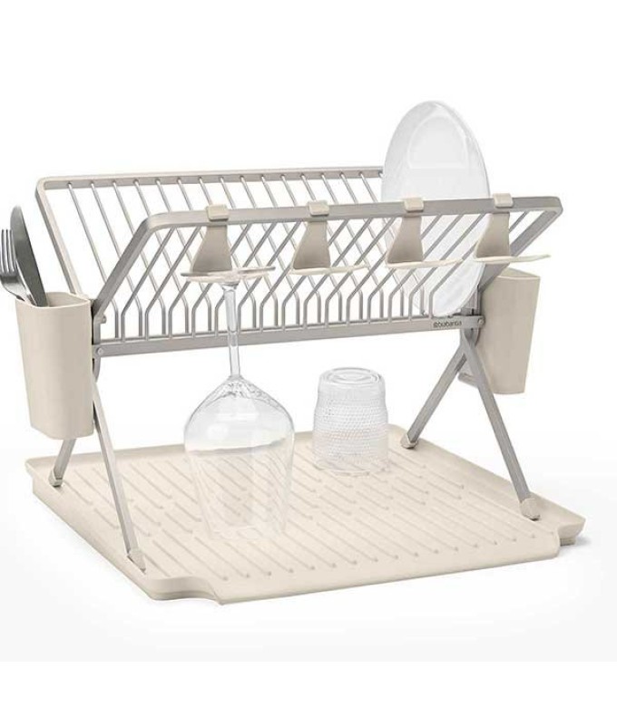 מתקן לייבוש כלים מתקפל, גדול - בז׳ עדין Brabantia + משלוח חינם ​+ הנחה 10% לנרשמים לניוזלטר