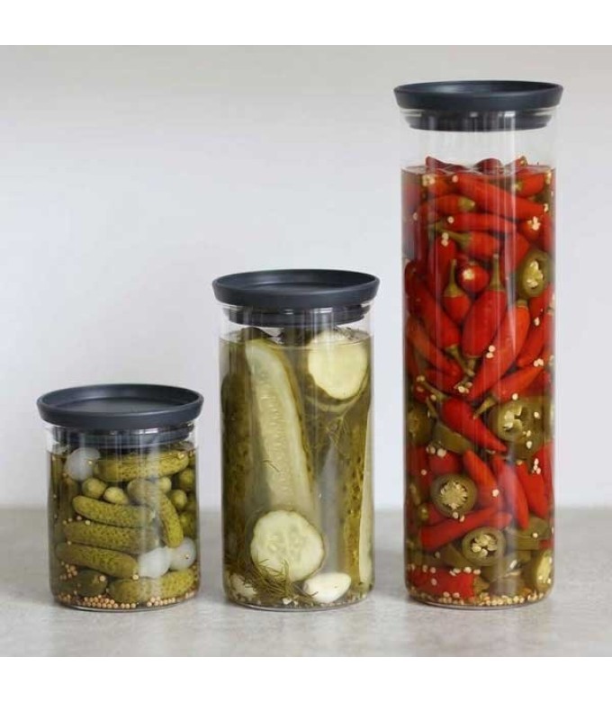 סט 3 מיכלי זכוכית 0.6 + 1.1 + 1.9 ליטר, מכסה אפור כהה Brabantia - ללא BPA + הנחה 10% לנרשמים לניוזלטר