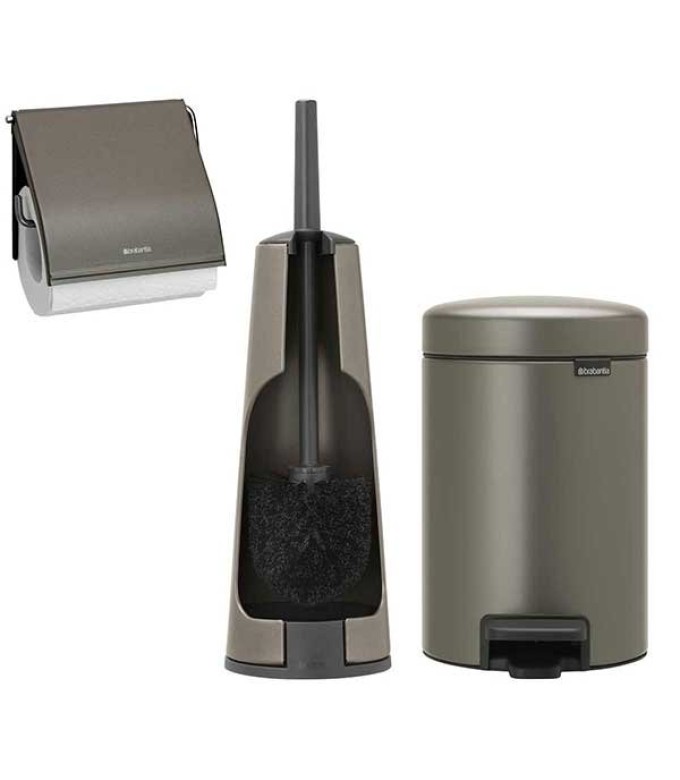 סט לשירותים פלטינום Brabantia: פח פדל 3 ליטר NewIcon + מברשת אסלה קונית + מתקן קיר לנייר טואלט ברבנטיה + משלוח חינם + הנחה 10% לנרשמים לניוזלטר
