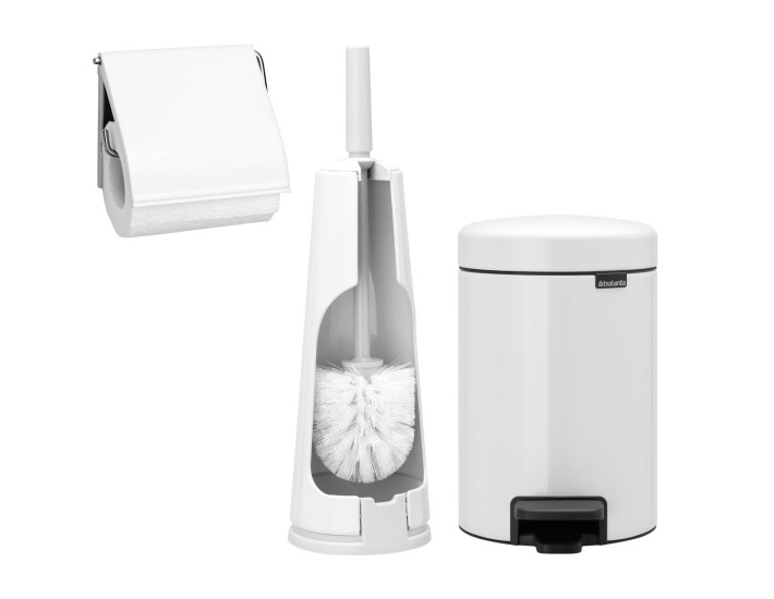 סט לבן לשירותים Brabantia: פח פדל 3 ליטר NewIcon + מברשת אסלה קונית + מתקן קיר לנייר טואלט ברבנטיה + משלוח חינם + הנחה 10% לנרשמים לניוזלטר