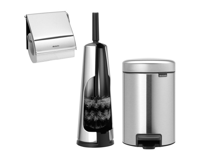 סט לשירותים מט Brabantia: פח פדל 3 ליטר NewIcon + מברשת אסלה קונית + מתקן קיר לנייר טואלט ברבנטיה + משלוח חינם + הנחה 10% לנרשמים לניוזלטר