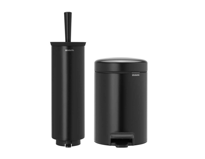סט לשירותים שחור מט Brabantia: פח פדל 3 ליטר NewIcon + מברשת אסלה עם אפשרות תלייה ברבנטיה + משלוח חינם + הנחה 10% לנרשמים לניוזלטר