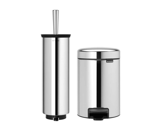 סט לשירותים מבריק Brabantia: פח פדל 3 ליטר NewIcon + מברשת אסלה עם אפשרות תלייה ברבנטיה + משלוח חינם + הנחה 10% לנרשמים לניוזלטר