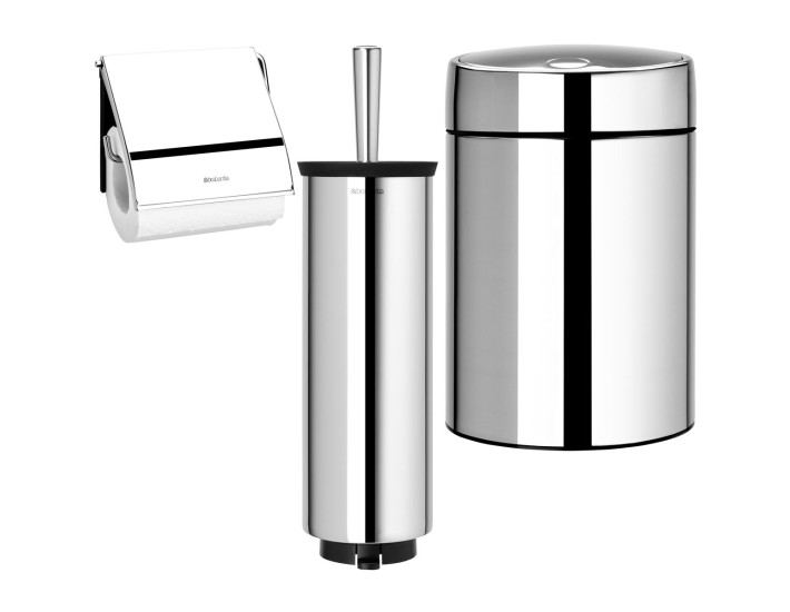 סט לשירותים, נתלה מבריק Brabantia: פח סלייד נתלה מבריק 5 ליטר + מברשת אסלה עם אפשרות תלייה + מתקן קיר לנייר טואלט ברבנטיה + משלוח חינם + הנחה 10% לנרשמים לניוזלטר