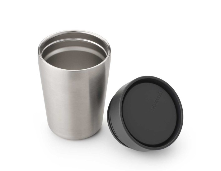 כוס תרמית 200 מ״ל Make & Take נירוסטה, מכסה פלסטיק ללא BPA אפור כהה Brabantia + עכשיו במבצע 40% הנחה SALE