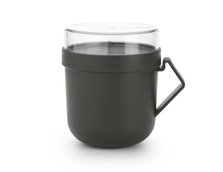 כוס למרק 0.6 ליטר Make & Take פלסטיק ללא BPA אפור כהה Brabantia עם מכסה שקוף לתוספות + הנחה 10% לנרשמים לניוזלטר