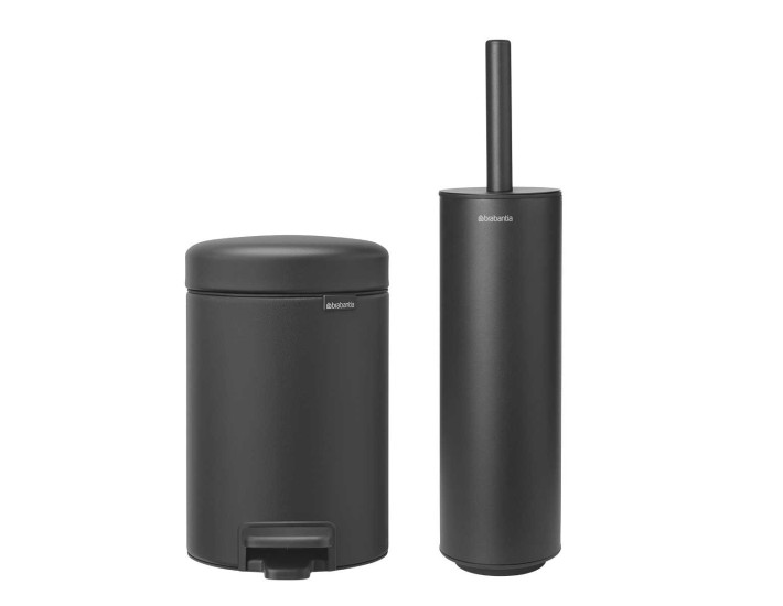 סט לשירותים אפור כהה מינרלי Brabantia: פח פדל 3 ליטר NewIcon + מברשת אסלה זיפים עם אפשרות תלייה MindSet ברבנטיה + משלוח חינם + הנחה 10% לנרשמים לניוזלטר