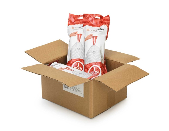 קרטון שקיות קוד J לפח הפרדה פנימי 23 ליטר BO ולפח הפרדה 25 ליטר ולפח 20 ליטר ברבנטיה - 120 שקיות בחבילות גלילים Brabantia + משלוח חינם + בקניית 3 קרטונים זהים מקבלים 30% הנחת כמות