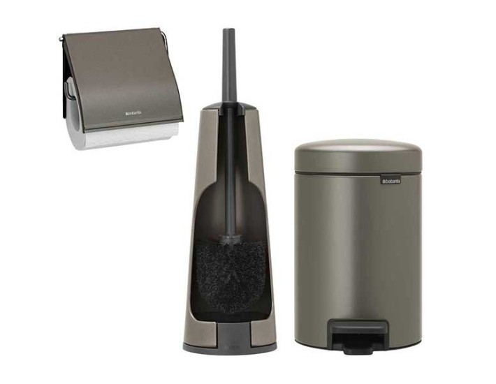 סט לשירותים פלטינום Brabantia: פח פדל 3 ליטר NewIcon + מברשת אסלה קונית + מתקן קיר לנייר טואלט ברבנטיה + משלוח חינם + הנחה 10% לנרשמים לניוזלטר