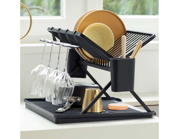 מתקן לייבוש כלים מתקפל, גדול - שחור Brabantia + משלוח חינם + הנחה 10% לנרשמים לניוזלטר