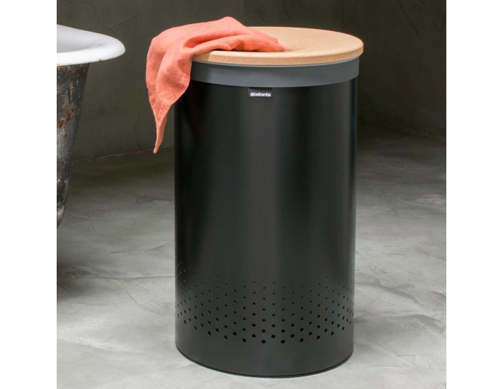 סל כביסה עגול 60 ליטר, שחור מט מכסה שעם Brabantia + משלוח חינם + הנחה 10% לנרשמים לניוזלטר