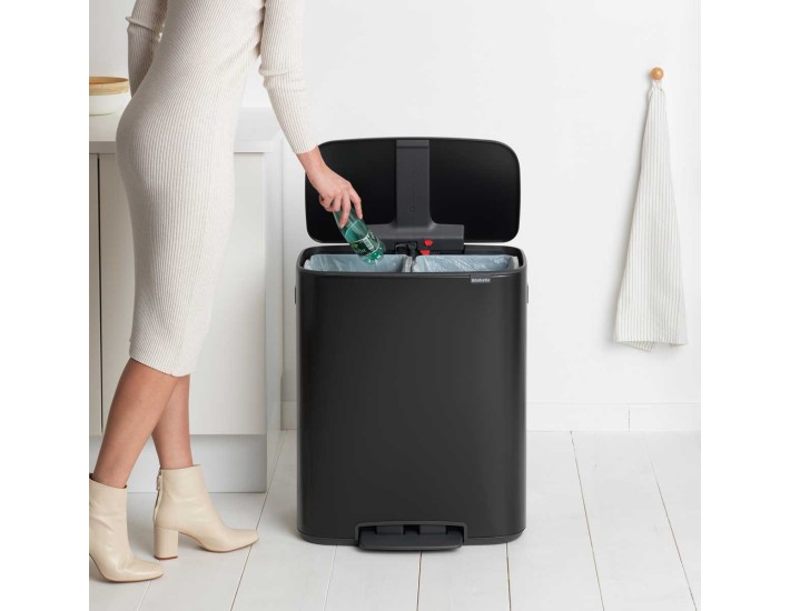 BO פדל פח הפרדה 30+30 ליטר שחור מט Brabantia + הנחה 10% לנרשמים לניוזלטר + משלוח חינם