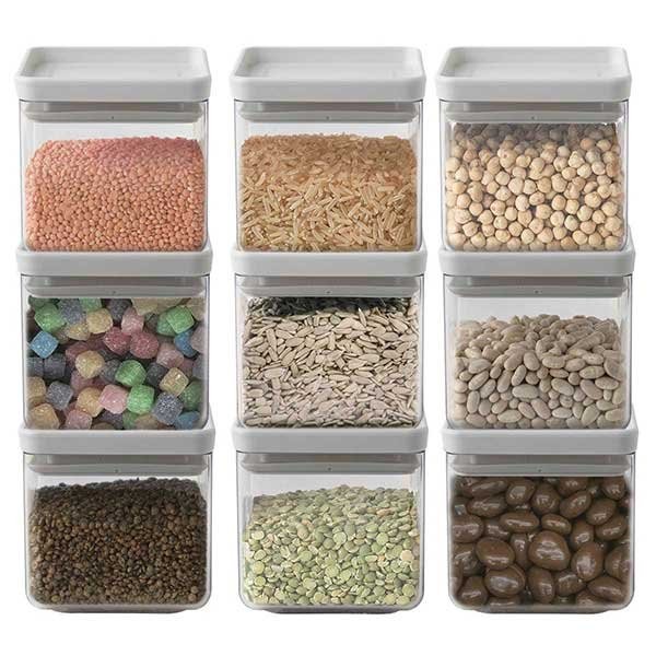 סט 9 מיכלי אחסון פלסטיק שקוף 0.7 ליטר, מכסה אפור בהיר ברבנטיה - ללא BPA + הנחה 10% לנרשמים לניוזלטר