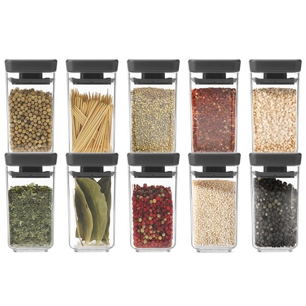 סט 10 מיכלי אחסון פלסטיק שקוף 150 מ״ל, מכסה אפור כהה - ללא BPA ברבנטיה + הנחה 10% לנרשמים לניוזלטר