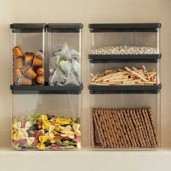 סט 6 מיכלי אחסון פלסטיק שקוף 1.5 + 1.6 + 3.5 ליטר, מכסה אפור כהה - ללא BPA + הנחה 10% לנרשמים לניוזלטר