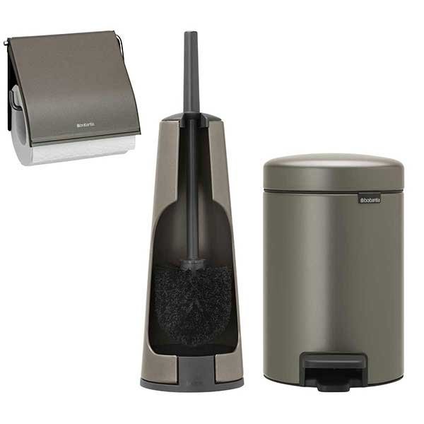 סט לשירותים פלטינום Brabantia: פח פדל 3 ליטר NewIcon + מברשת אסלה קונית + מתקן קיר לנייר טואלט ברבנטיה + משלוח חינם + הנחה 10% לנרשמים לניוזלטר