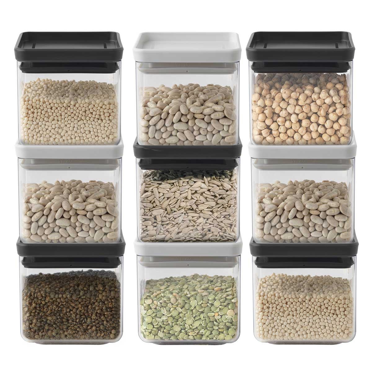 סט 9 מיכלי אחסון פלסטיק שקוף 0.7 ליטר, מכסה אפור בהיר וכהה ברבנטיה - ללא BPA + הנחה 10% לנרשמים לניוזלטר