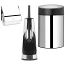 סט לשירותים מבריק עם פח נתלה Brabantia: פח סלייד נתלה מבריק, מכסה שחור מט 5 ליטר + מברשת אסלה קונית + מתקן קיר לנייר טואלט ברבנטיה + משלוח חינם + הנחה 10% לנרשמים לניוזלטר