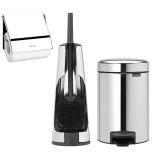 סט לשירותים מבריק Brabantia: פח פדל 3 ליטר NewIcon + מברשת אסלה קונית + מתקן קיר לנייר טואלט ברבנטיה + משלוח חינם + הנחה 10% לנרשמים לניוזלטר
