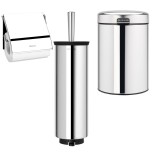 סט לשירותים, נתלה מבריק Brabantia: פח נתלה 3 ליטר NewIcon + מברשת אסלה עם אפשרות תלייה + מתקן קיר לנייר טואלט ברבנטיה + משלוח חינם + הנחה 10% לנרשמים לניוזלטר