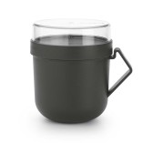 כוס למרק 0.6 ליטר Make & Take פלסטיק ללא BPA אפור כהה Brabantia עם מכסה שקוף לתוספות + הנחה 10% לנרשמים לניוזלטר