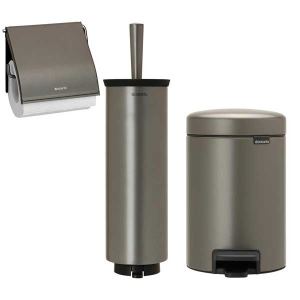 סט לשירותים פלטינום Brabantia: פח פדל 3 ליטר NewIcon + מברשת אסלה עם אפשרות תלייה + מתקן קיר לנייר טואלט ברבנטיה + משלוח חינם + הנחה 10% לנרשמים לניוזלטר