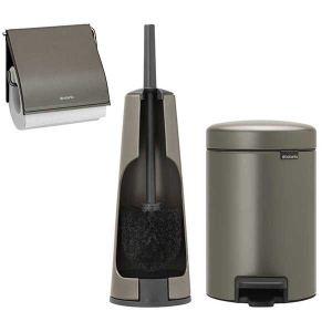 סט לשירותים פלטינום Brabantia: פח פדל 3 ליטר NewIcon + מברשת אסלה קונית + מתקן קיר לנייר טואלט ברבנטיה + משלוח חינם + הנחה 10% לנרשמים לניוזלטר