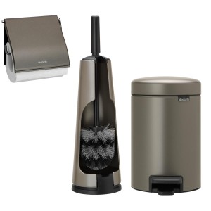 סט לשירותים פלטינום Brabantia: פח פדל 3 ליטר NewIcon + מברשת אסלה קונית + מתקן קיר לנייר טואלט ברבנטיה + עכשיו ב30% הנחת מבצע פסח + משלוח חינם!