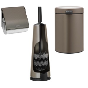 סט לשירותים פלטינום עם פח נתלה Brabantia: פח נתלה 3 ליטר NewIcon + מברשת אסלה קונית + מתקן קיר לנייר טואלט ברבנטיה + עכשיו המשלוח חינם + עכשיו ב30% הנחת מבצע פסח + משלוח חינם!
