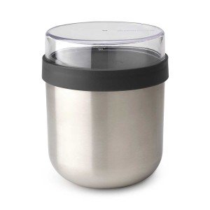 כוס תרמית למרק 0.5 ליטר Make & Take נירוסטה, מכסה פלסטיק ללא BPA שקוף ואפור כהה לתוספות Brabantia + עכשיו במבצע 30% הנחת פסח SALE