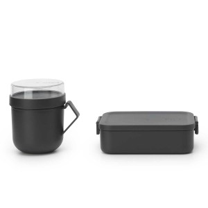 קופסת אוכל בינונית 1.1 ליטר + כוס למרק 0.6 ליטר Make & Take פלסטיק אפור כהה עם מכסה שקוף לתוספות + עכשיו במבצע 30% הנחת פסח SALE