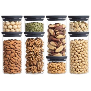 סט 8 מיכלי זכוכית 0.3 + 1.1 ליטר, מכסה​ פלסטיק אפור כהה Brabantia - ללא BPA + עכשיו במבצע 25% הנחת פסח SALE