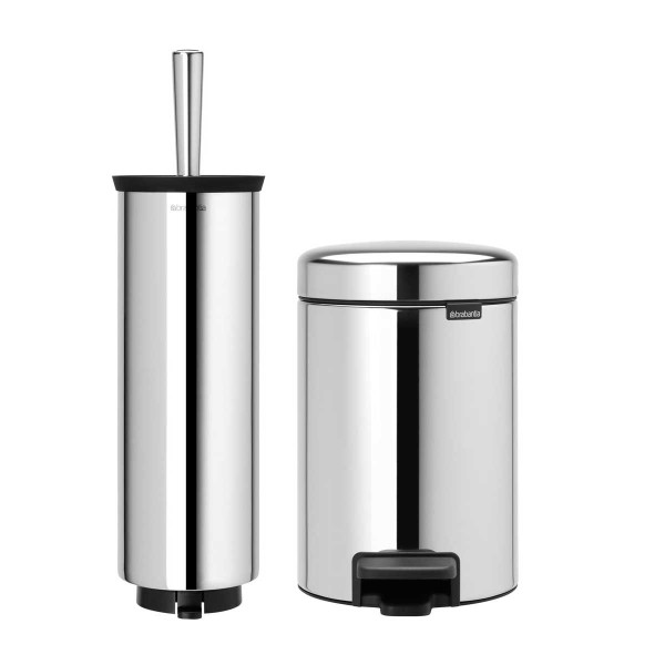 סט לשירותים מבריק Brabantia: פח פדל 3 ליטר NewIcon + מברשת אסלה עם אפשרות תלייה ברבנטיה + משלוח חינם + הנחה 10% לנרשמים לניוזלטר