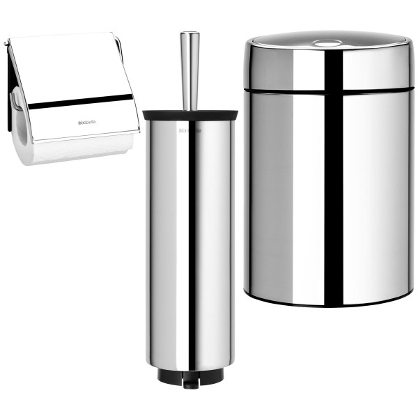 סט לשירותים, נתלה מבריק Brabantia: פח סלייד נתלה מבריק 5 ליטר + מברשת אסלה עם אפשרות תלייה + מתקן קיר לנייר טואלט ברבנטיה + משלוח חינם + הנחה 10% לנרשמים לניוזלטר