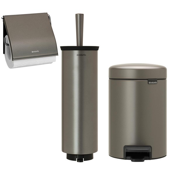 סט לשירותים פלטינום Brabantia: פח פדל 3 ליטר NewIcon + מברשת אסלה עם אפשרות תלייה + מתקן קיר לנייר טואלט ברבנטיה + משלוח חינם + הנחה 10% לנרשמים לניוזלטר