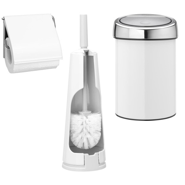 סט לשירותים לבן עם פח נתלה Brabantia: פח טאץ נתלה 3 ליטר + מברשת אסלה קונית + מתקן קיר לנייר טואלט ברבנטיה + משלוח חינם + הנחה 10% לנרשמים לניוזלטר