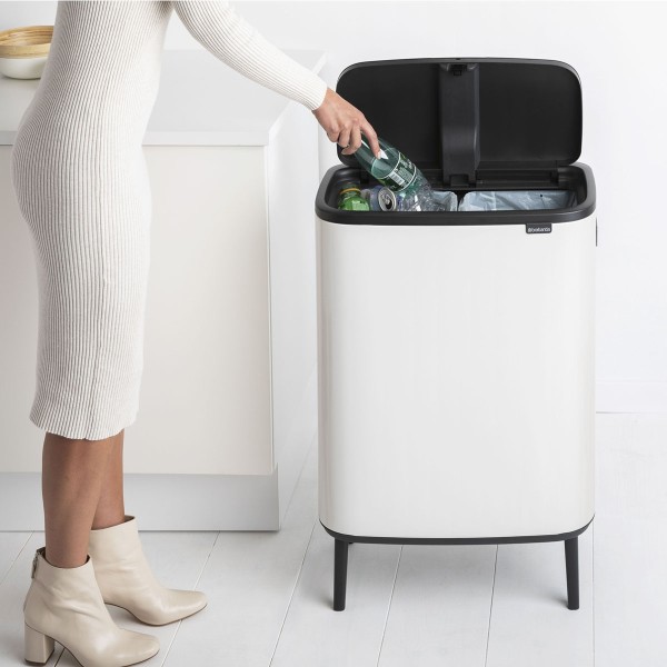 פח אשפה למטבח, מחולק 30+30 ליטר BO טאץ, לבן Brabantia + הנחה 10% לנרשמים לניוזלטר + משלוח חינם