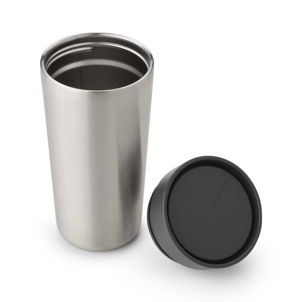כוס תרמית 360 מ״ל Make & Take נירוסטה, מכסה פלסטיק - ללא BPA אפור כהה Brabantia + עכשיו במבצע 40% הנחת ראש השנה SALE