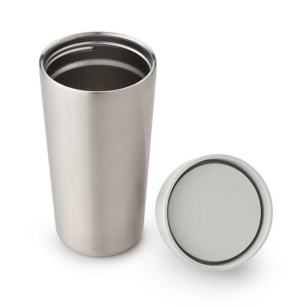 כוס תרמית 360 מ״ל Make & Take נירוסטה, מכסה פלסטיק ללא BPA אפור בהיר Brabantia + עכשיו במבצע 40% הנחת ראש השנה SALE
