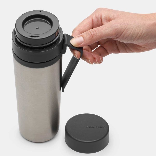 תרמוס 500 מ״ל Make & Take נירוסטה, מכסה פלסטיק ללא BPA אפור כהה Brabantia + עכשיו במבצע 40% הנחת ראש השנה SALE
