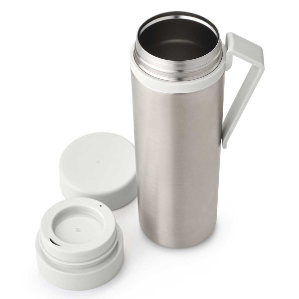 תרמוס 500 מ״ל Make & Take נירוסטה, מכסה פלסטיק ללא BPA אפור בהיר Brabantia + עכשיו במבצע 40% הנחת ראש השנה SALE