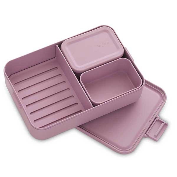 קופסת אוכל Bento גדולה 2 ליטר Make & Take פלסטיק ללא BPA ורוד לילך Brabantia + הנחה 10% לנרשמים לניוזלטר