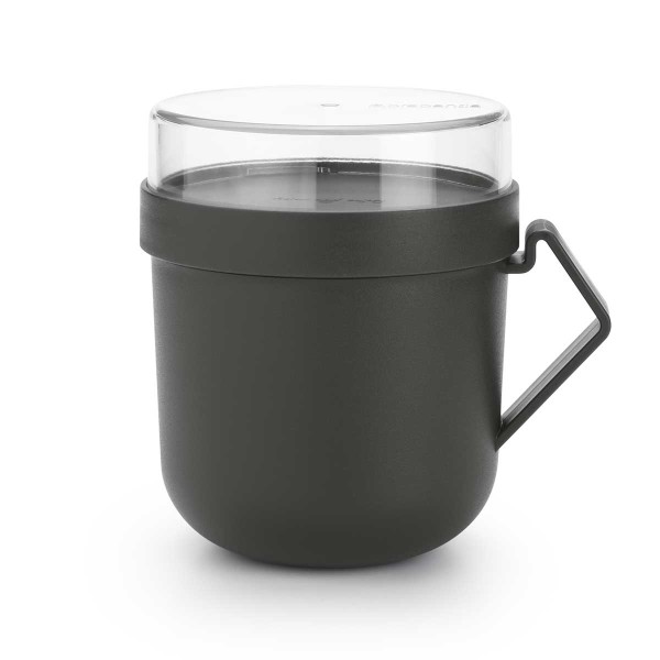 כוס למרק 0.6 ליטר Make & Take פלסטיק ללא BPA אפור כהה Brabantia עם מכסה שקוף לתוספות + הנחה 10% לנרשמים לניוזלטר