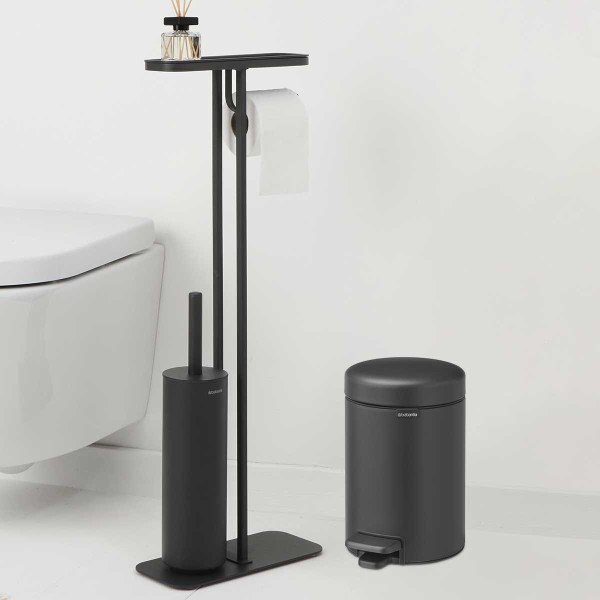 סט לשירותים אפור כהה מינרלי Brabantia: פח פדל 3 ליטר NewIcon + באטלר - מעמד לנייר טואלט, מברשת אסלה זיפים ומדף MindSet ברבנטיה + משלוח חינם + הנחה 10% לנרשמים לניוזלטר