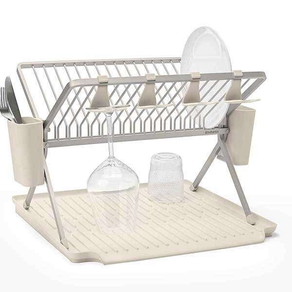 מתקן לייבוש כלים מתקפל, גדול - בז׳ עדין Brabantia + משלוח חינם + הנחה 10% לנרשמים לניוזלטר